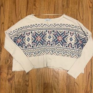 Tribal Print Cropped Jersey Sweatshirt